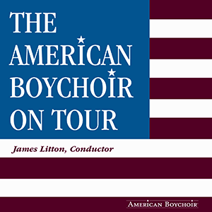 american flag with "The American Boychoir On Tour" where the stars would be.